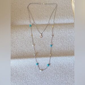 Turquoise & silver 2 strand necklace